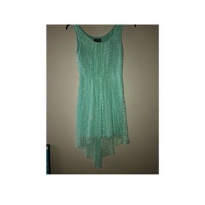 Love Reign teal blue dress— lace and flower design